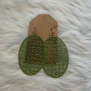 Lime Green Floral Print Hanging Pierced Earrings